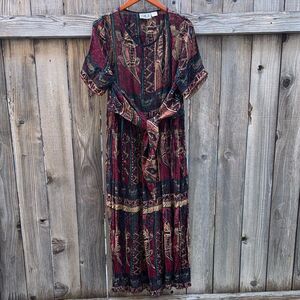 Bila Vintage Vintage Aztec Print short Sleeve Maxi Dress Size Small